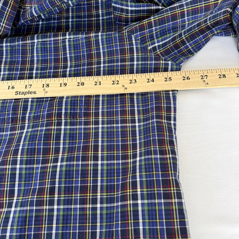 Chaps Mens XL Easy Care Plaid Button Down Shirt Navy Blue Green Long Sleeve - Picture 5 of 9